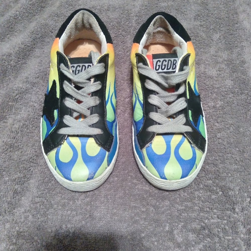Golden Goose Kids Flame-Print Sneakers in Blue/Yellow/Green